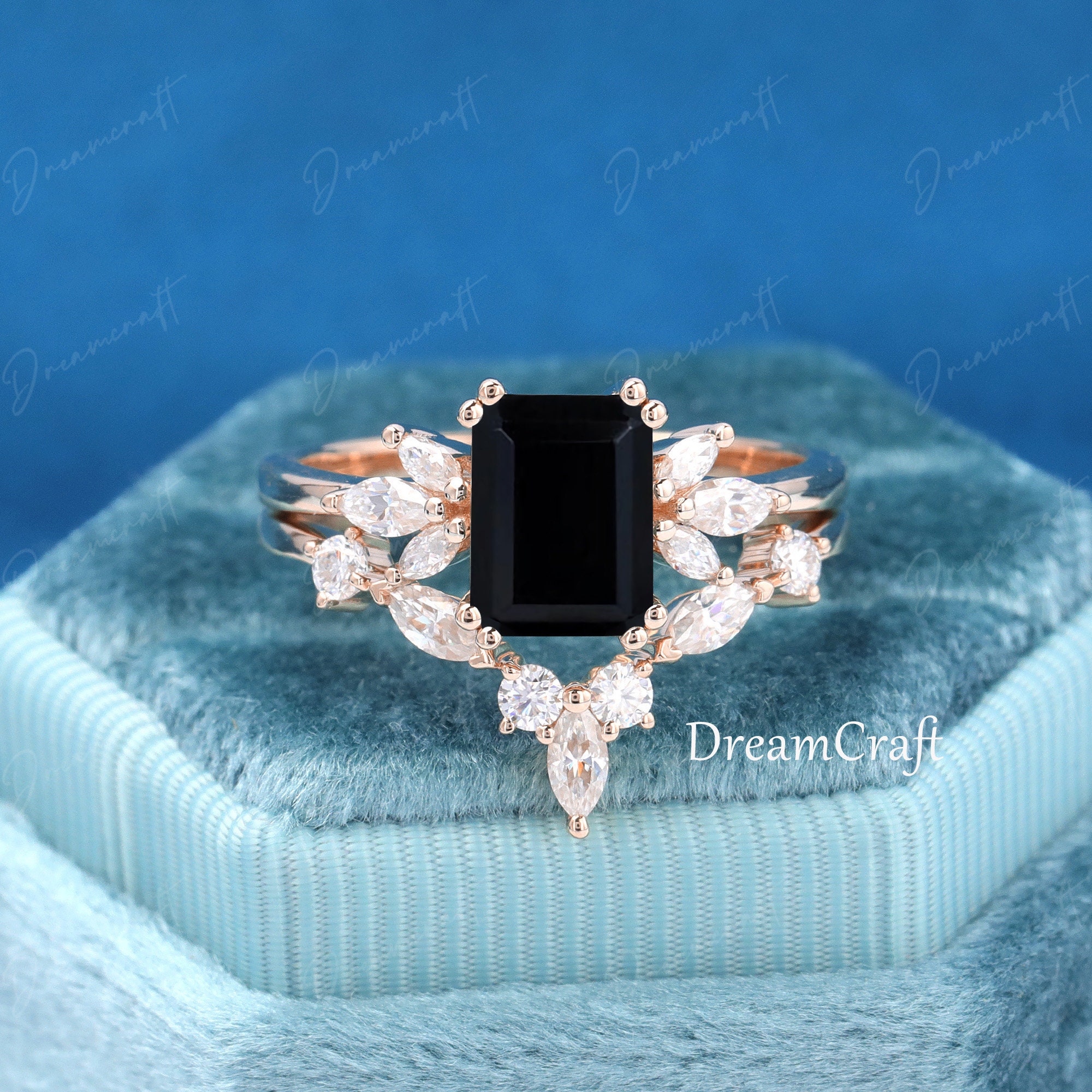 Black Onyx Engagement Ring Set Emerald Cut Engagement Ring - Etsy