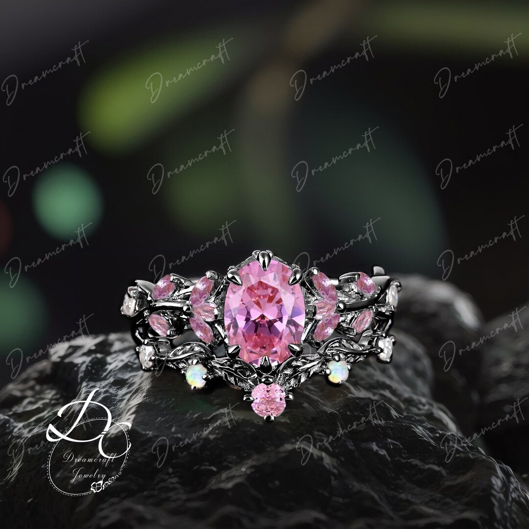Vintage Oval Pink Sapphire Engagement Ring Set Nature