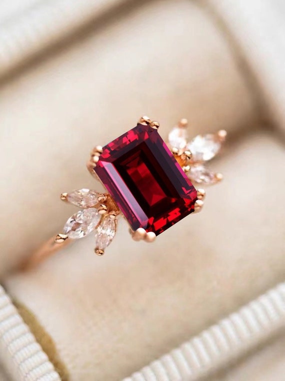 8x6MM Ruby Diamond Cushion Solid 14KG Engagement Ring