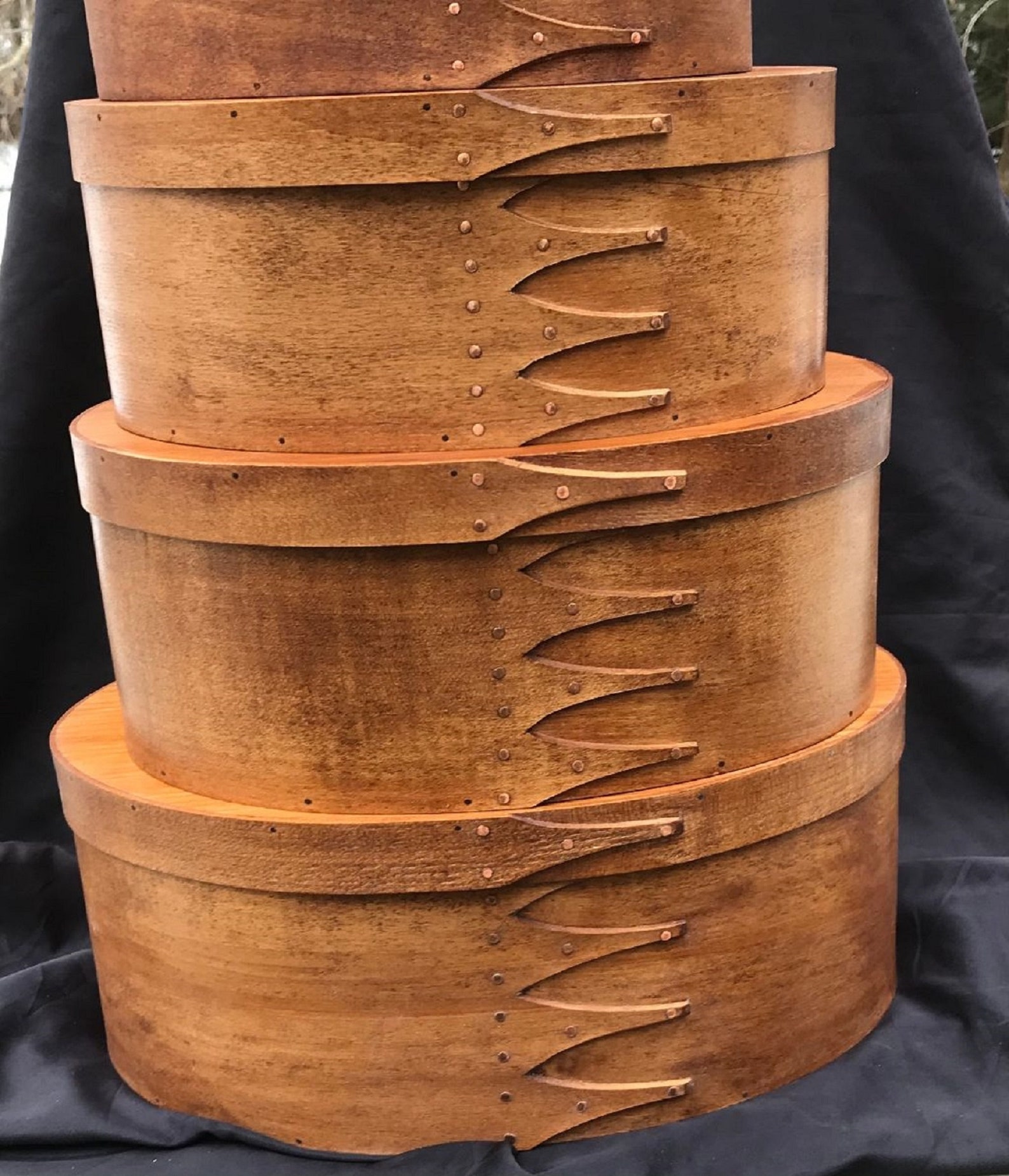 Shaker Oval Boxes Stack of 10 Maple and Pine Dark Vintage Etsy UK