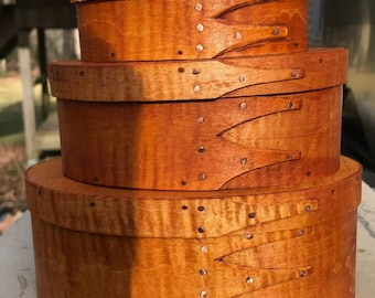 Tiger maple Shaker oval boxes---stack of 3  Made To Order