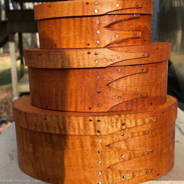 Tiger maple Shaker oval boxes---stack of 3