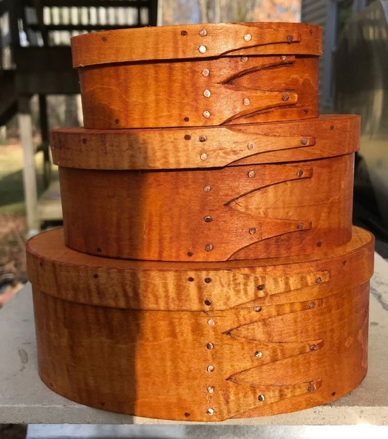 Tiger maple Shaker oval boxesstack of 3 image 1