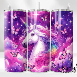 Eenhoorn beker wrap, 20oz mager sublimatie bekerontwerp, regenboog eenhoorn sublimatie ontwerp, aquarel vlinder beker, png-downloads
