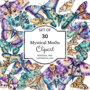 Aquarell mystische Motte Clipart, Clip Art Set, kosmische natürliche PNG digitale Designs, mystische Insekt Clipart, 30 Motte PNG