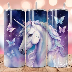 Eenhoorn beker wrap, 20oz mager sublimatie bekerontwerp, eenhoorn sublimatie ontwerp, aquarel vlinder beker, png-downloads