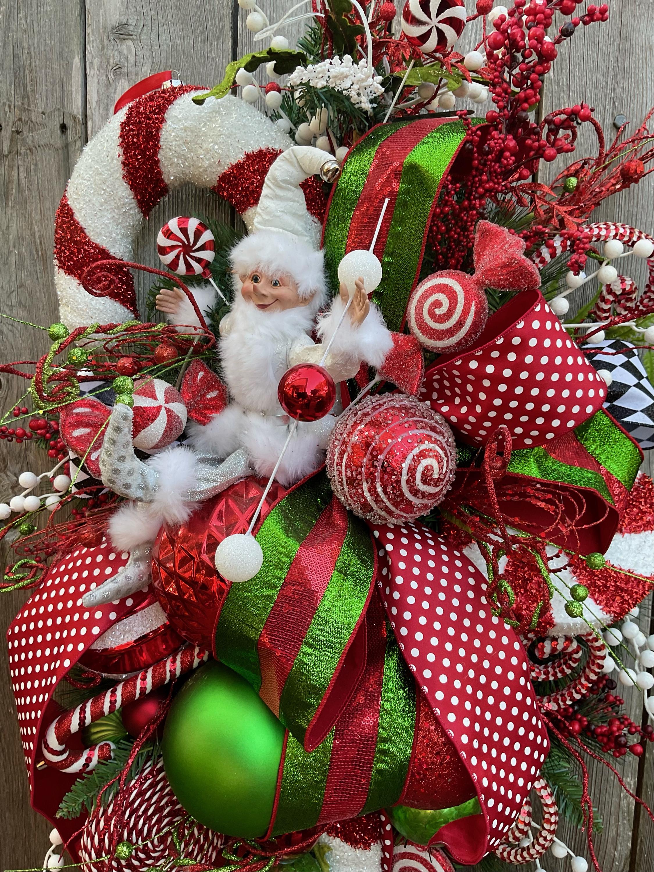 Whimsical Elf Christmas Swag, Peppermint Holiday Decor - Etsy