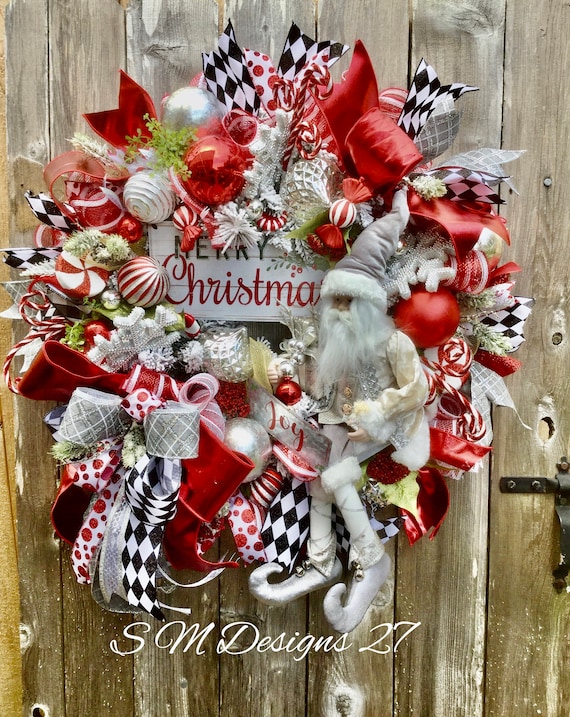 Santa Christmas Wreath, Velvet Santa, Holiday Front Door Decor - Etsy