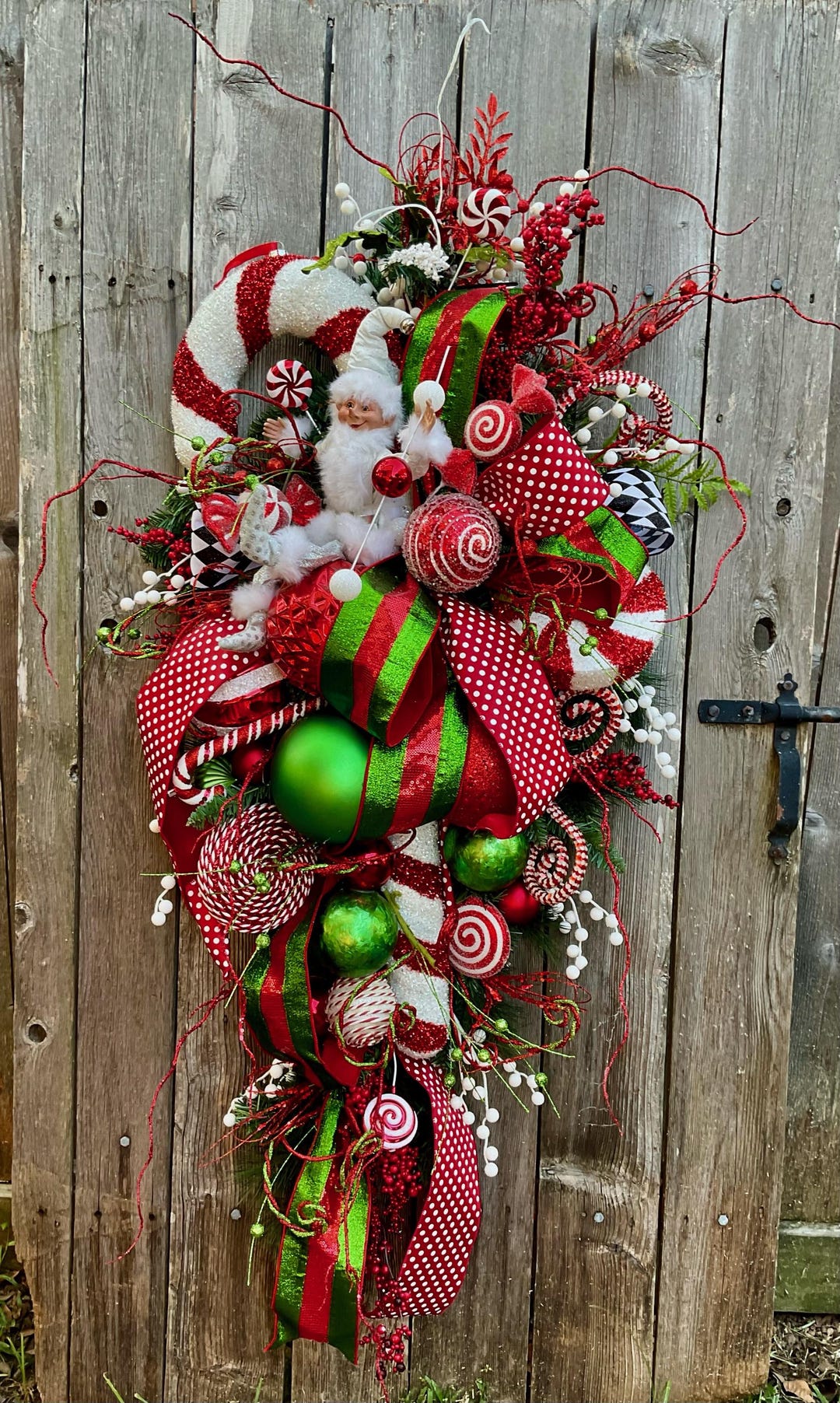 Whimsical Elf Christmas Swag, Peppermint Holiday Decor - Etsy
