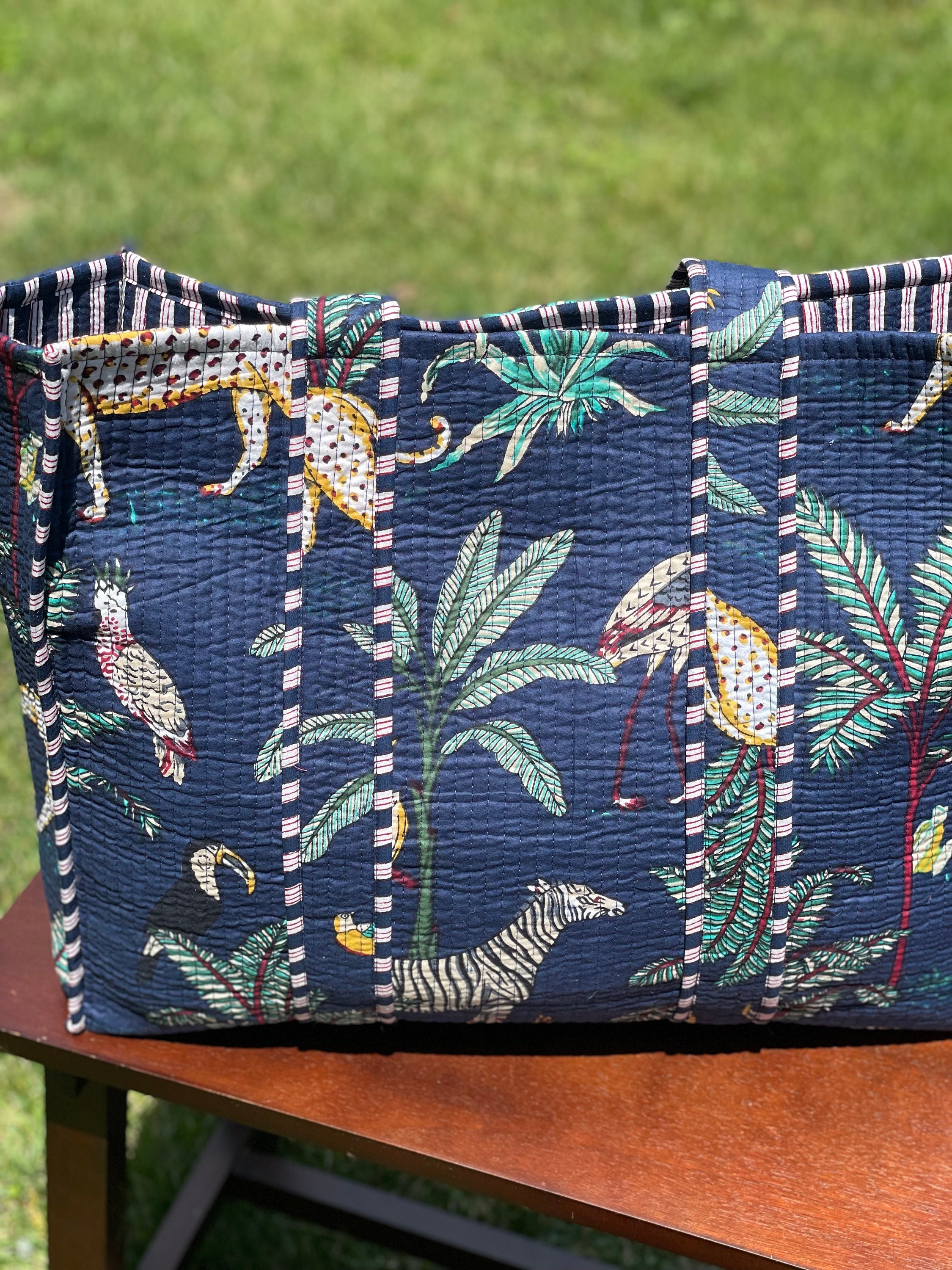 Blue - Muticolor - Kantha Work Block Print Cotton Shoulder Bag