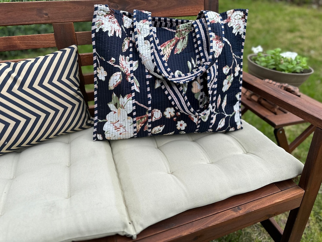 Kantha Work Block Print Cotton Utility Pouch
