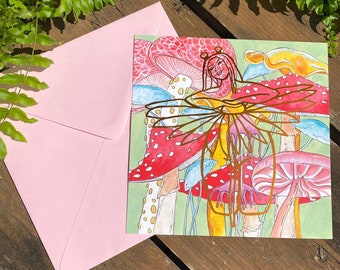 Tarjeta de felicitación con lámina cuadrada - Mushroom Trippy vibe - Body Normative, Fun, Relatable, Positive, Trippy / Tarjetas de felicitación / Mini impresión