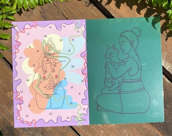POSTALES A6 - Cuerpo Normativo, Divertido, Relatable, Positivo, Trippy, Gato Postales / Conjunto de postales / Notas