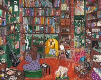 Impresión de arte A4 - Más feliz aquí - Una obra de arte para sumergirse y mirar para descubrir y redescubrir - Decoración o regalo ideal para el hogar,