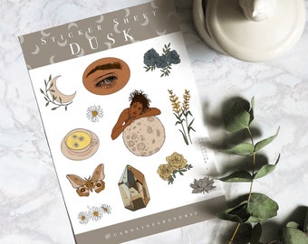 Hoja de pegatinas de la luna / Pegatinas para bullet journal / Pegatinas para planificador de autocuidado / Pegatinas para álbumes de recortes / Papelería cottagecore / Atardecer
