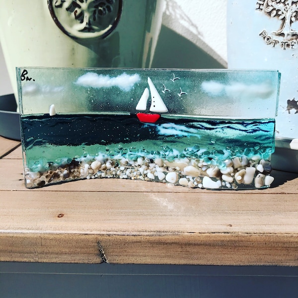 Fused glass - Boating days wave