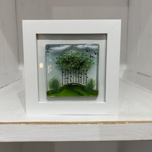Fused Glass Framed Art, Cornwall Trees Scene, Mantel Decor image 3