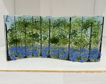 Fused Glass Bluebell Woods Wave: Cornish Flower Art