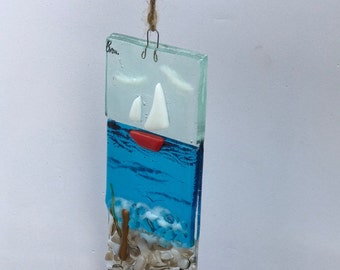Fused glass Boating Days Suncatcher, boats art, gift for boat lovers, hanging art, outdoor art fused glass in Cornwall