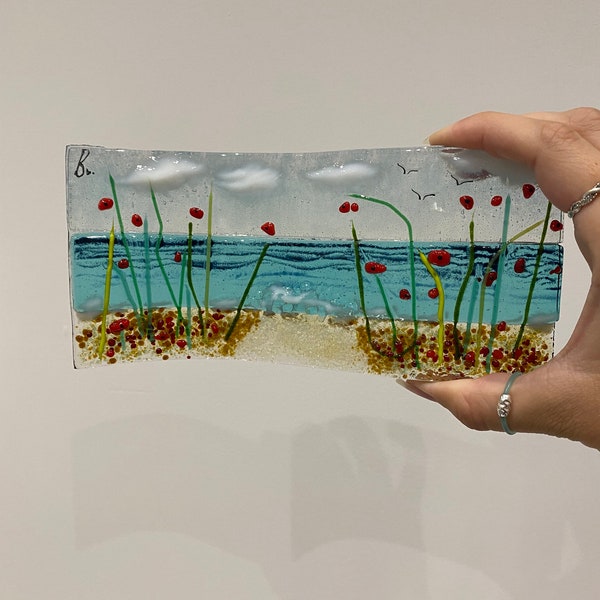 Fused glass - Poppy Field Beach Scene