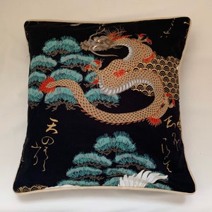 Japanese  Metallic Gold Dragon on Black - Cushion Cover - Made to Order