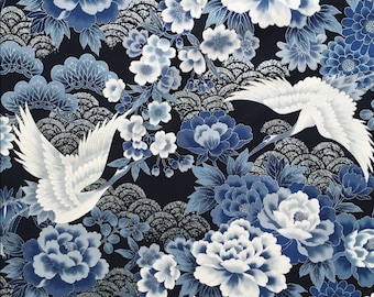 Japanese Cushion covers -  Silver Waves on Blue / Black Metallic Cotton Cushion Covers - various sizes
