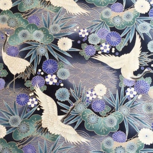 Metallic Cotton Cushion Covers Japanese Crane Bird on Black Background various sizes