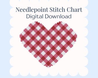 Pink and Red Gingham Heart Digital Needlepoint Stitch Chart