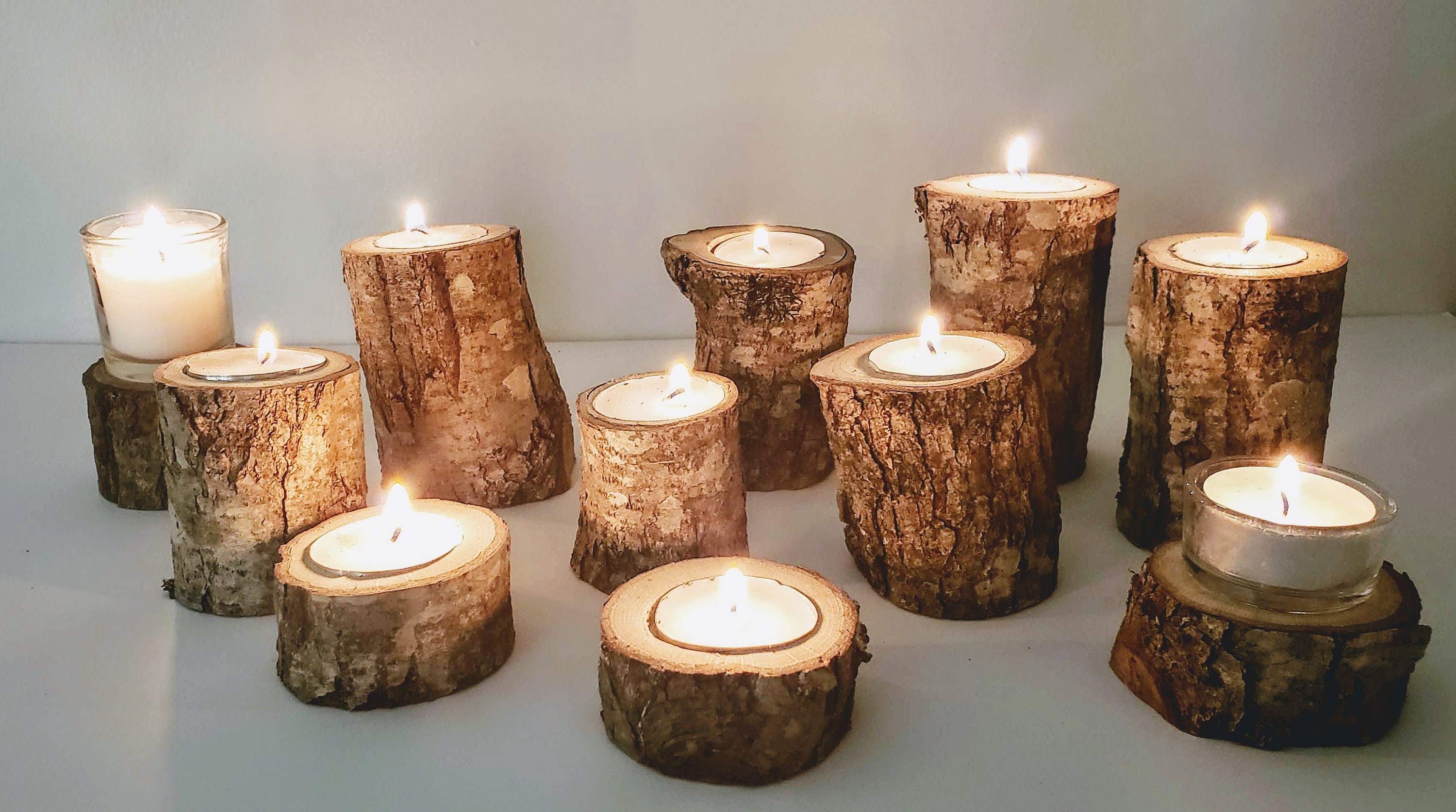 Candeleros de madera de la pieza central de la decoración de | Etsy
