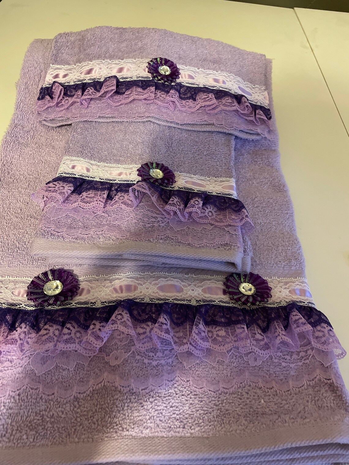 3pc Lilac and Purple Bath Towels Set Etsy