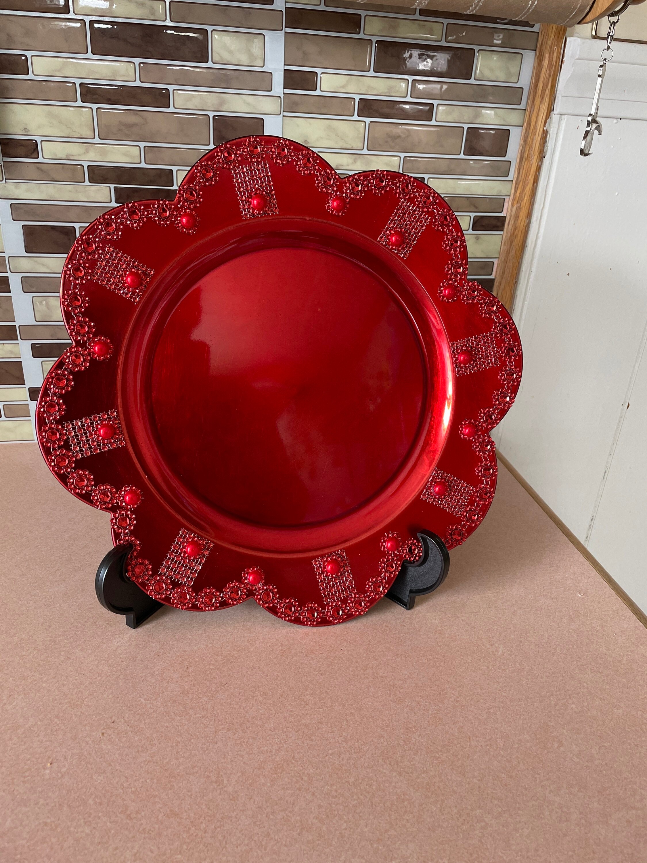 6pc Red Flower Shape Chargers Plate Etsy
