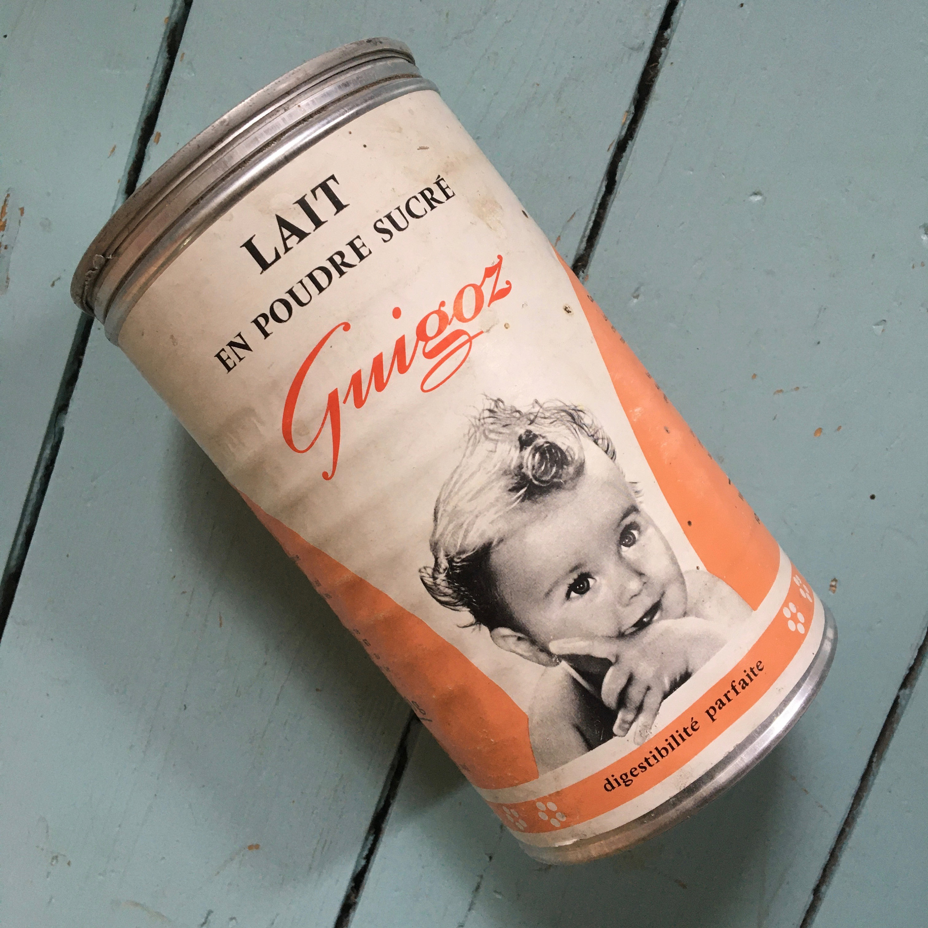 Vintage French Powdered Milk Baby Food Tin, Guigoz, Aluminium Tin, Vintage  Packaging, Vintage Nursery 