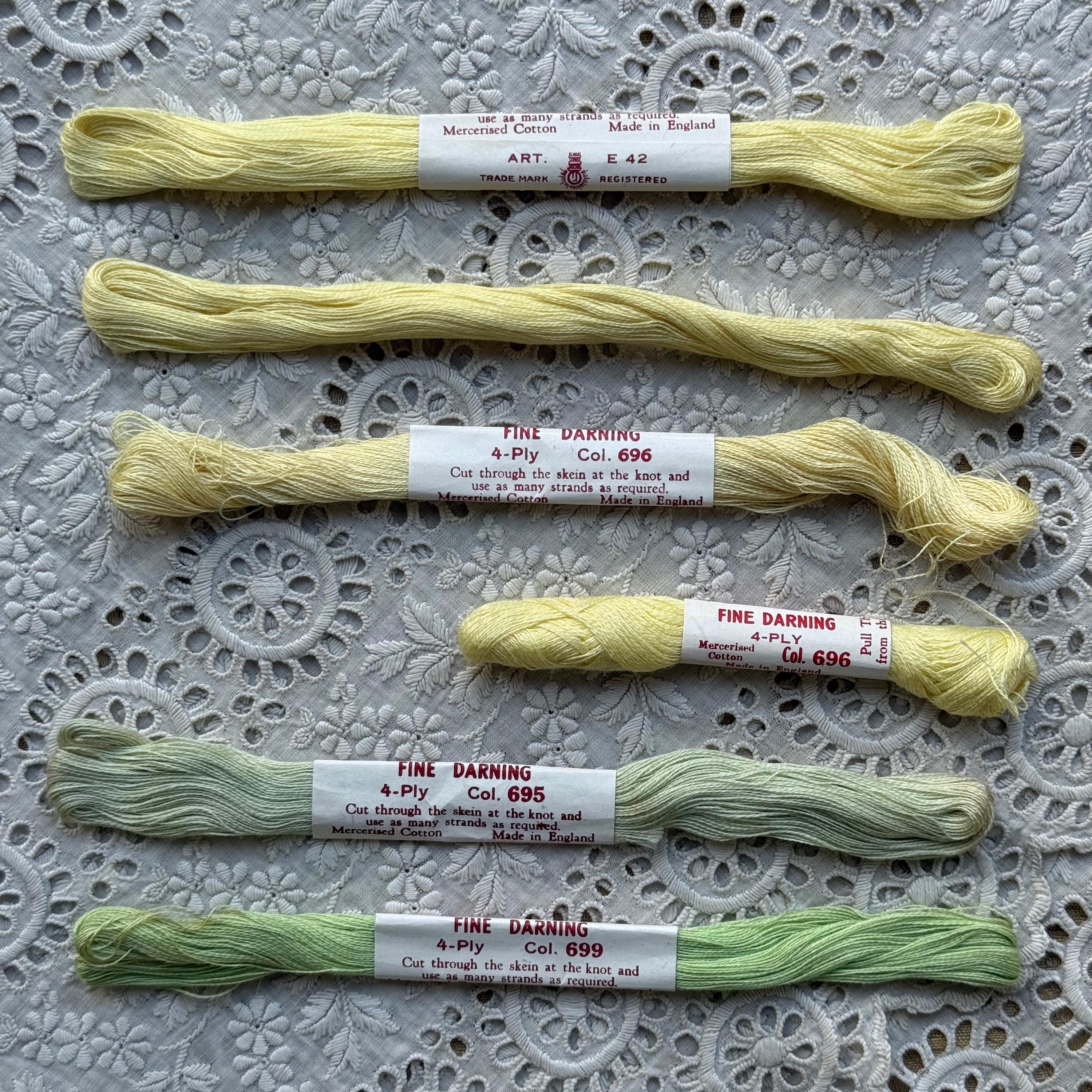 Fine Darning Type Example Vintage Peri Lusta, Fine Darning Thread, Eighteen Skeins, Pastel Shades ...
