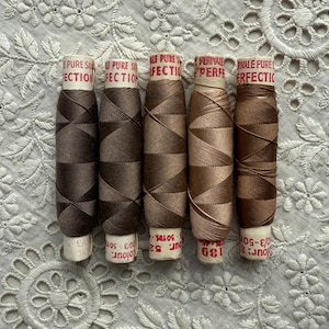 Vintage Perivale Pure Silk Perfection Threads, Five Tubes of Mixed Browns (D)