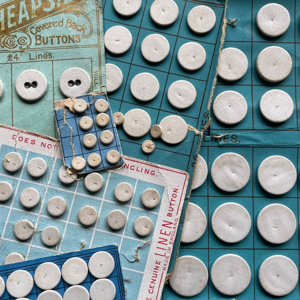 Antique White Linen Buttons, Loose & Carded Buttons Suitable for Vintage Display, Crafting, Sewing, Journals etc. (026)