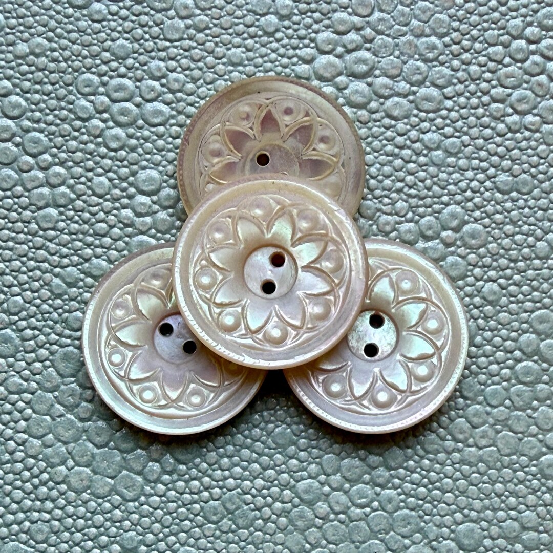 Antique Vintage Mother of Pearl Shell Button, Four Pretty Carved ...