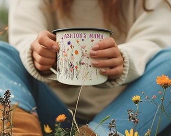 Personalized Wildflower Enamel Camp Mug: New Mom Gift