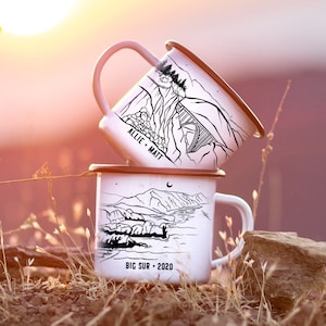 Mug personnalisé de plage, tasse à café de camping Big Sur Ocean, 1 mug de camp cadeau personnalisé, cadeau de fuite sur la côte ouest de la Californie PNW CA -11 oz