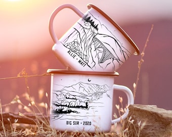 Beach Personalized Mug, Big Sur Ocean Camping coffee cup, 1 Customized Gift camp mug, California PNW CA West Coast Elopement gift -11oz