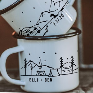 Camp Mug Personalized, Camping Mountain Camp Mug 11oz Camper Hiker Van Lake Coffee Cup unique Custom enamel engagement gift for couple, 1x Option 3 - Lochness