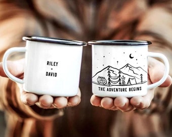 Engagement Gifts Couple Custom Mug Unique, Bride Personalized Gift, 1 fiance Mountain Camping newly engaged wedding bridal party coffee 11oz