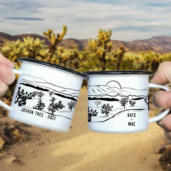 Joshua Tree - Cholla Cactus Garden Landscape | 11 oz compact camp mug | 1 Customizable mug with name, phrase | Desert Outdoorsy gift