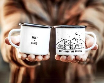 Engagement Gifts Couple Custom Mug Unique, Bride Personalized Gift, 1 fiance Mountain Camping newly engaged wedding bridal party coffee 11oz