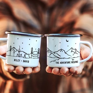 Camp Mug Personalized, Camping Mountain Camp Mug 11oz Camper Hiker Van Lake Coffee Cup unique Custom enamel engagement gift for couple, 1x image 4