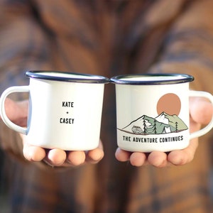 Wedding Gift Unique Engagement Camping Mug Custom Personalized, Fun Unique couple Mountain gift 1 cup outdoorsy newly engaged last name 11oz