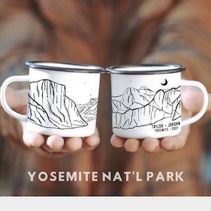 Yosemite Camp Mug Customizable, 1 Mountain Mug, Outdoorsy Couple Gift Rustic Coffee Cup Camping Engagement gift for couple elopement 11oz