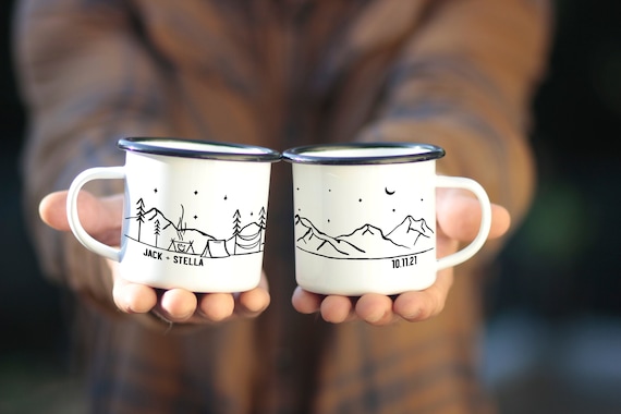 Camp Mug Personalized, Camping Mountain Camp Mug 11oz Camper Van Lake Decor  Coffee Cup - unique Custom name engagement gift for couple, 1x