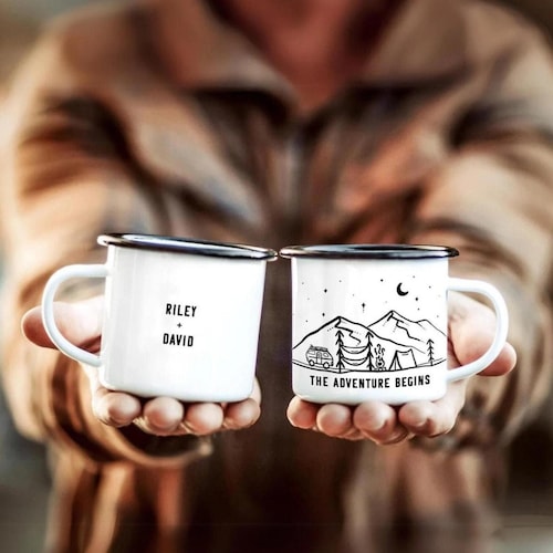 Engagement Gifts Couple Custom Mug Unique for Bride Personalized Gift, fiance Mountain Camping newly engaged wedding bridal party coffee 1x