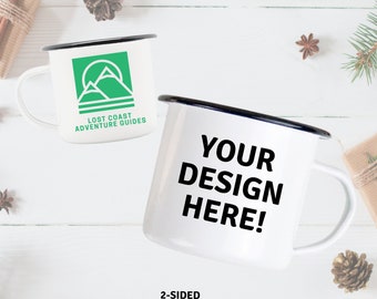 Customizable Camp Mug Personalized Gift - Your Pre-made Logo Design - Jpeg or Png [PLZ read description] - 11 ounce compact steel camp mugs
