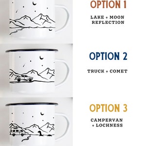 Camp Mug Personalized, Camping Mountain Camp Mug 11oz Camper Hiker Van Lake Coffee Cup unique Custom enamel engagement gift for couple, 1x NO Personalization